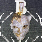 Half Man Half Tiger CZ Hip Hop Bling Bling Pendant Yellow Gold HipHopBling
