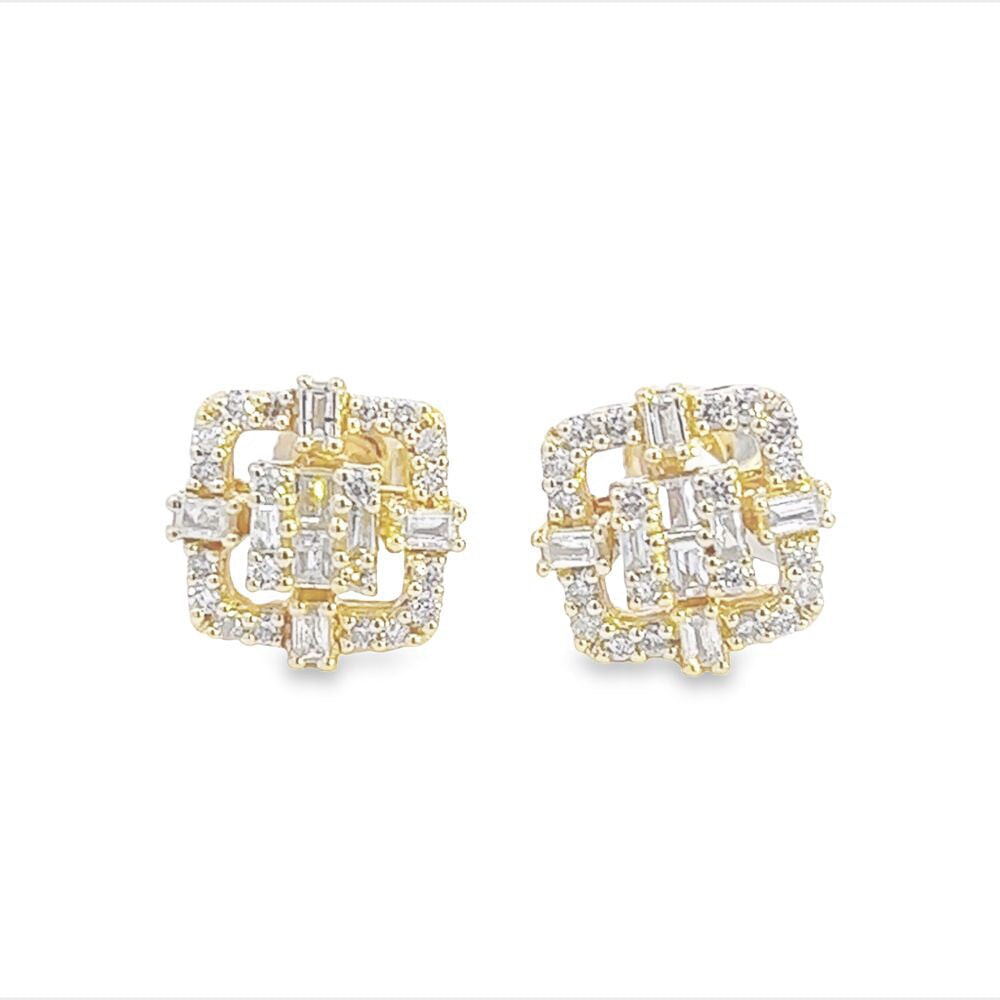 Halo Cluster Baguette Diamond Earrings .45cttw 10K Gold HipHopBling