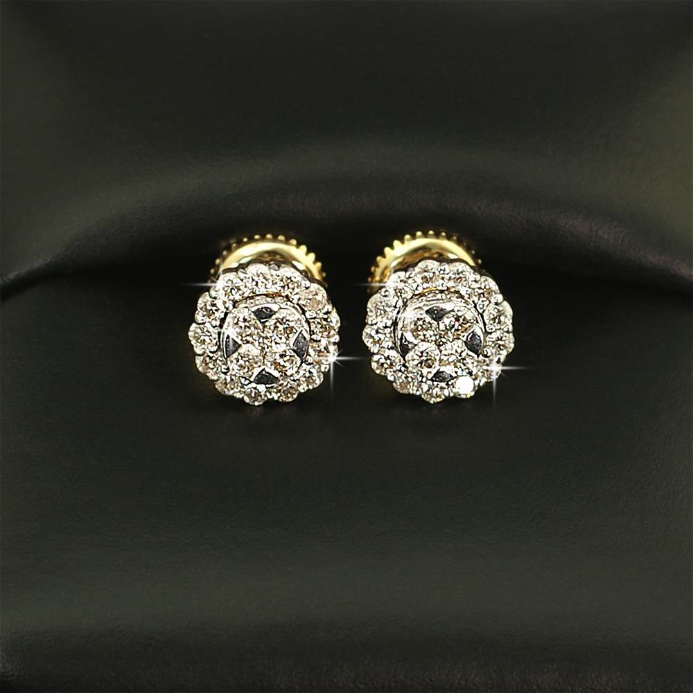 Halo Cluster Diamond Earrings .55cttw 10K Yellow Gold HipHopBling