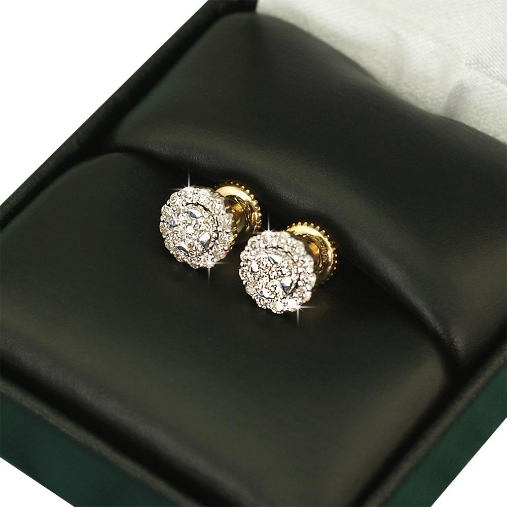 Halo Cluster Diamond Earrings .55cttw 10K Yellow Gold HipHopBling