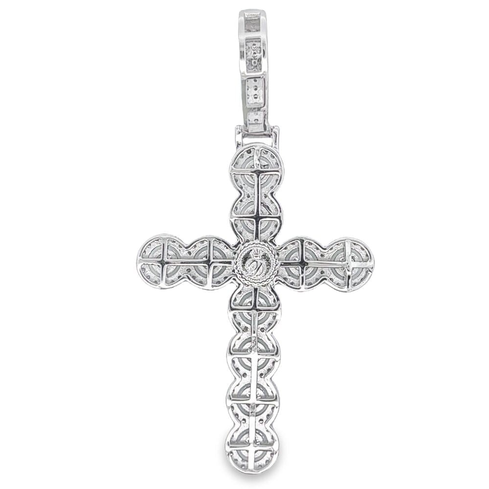Halo Tennis Cross VVS Moissanite Pendant 4.08cttw .925 Sterling Silver HipHopBling