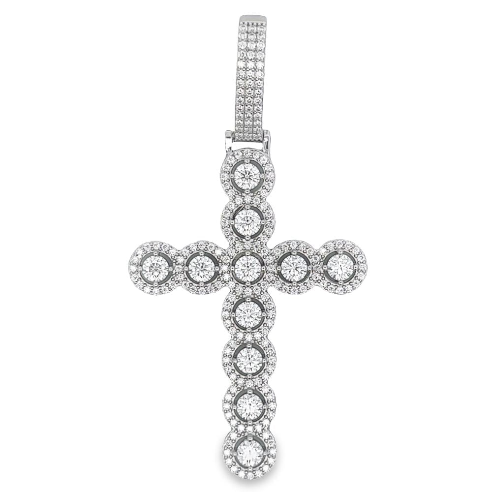Halo Tennis Cross VVS Moissanite Pendant 4.08cttw .925 Sterling Silver HipHopBling