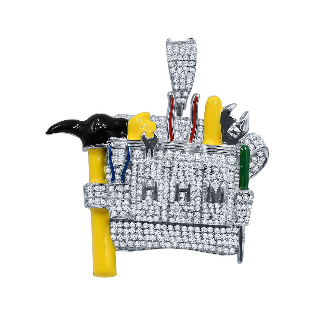 HAM Hammer Tool Kit VVS CZ Iced Out Pendant .925 Sterling Silver White Gold HipHopBling