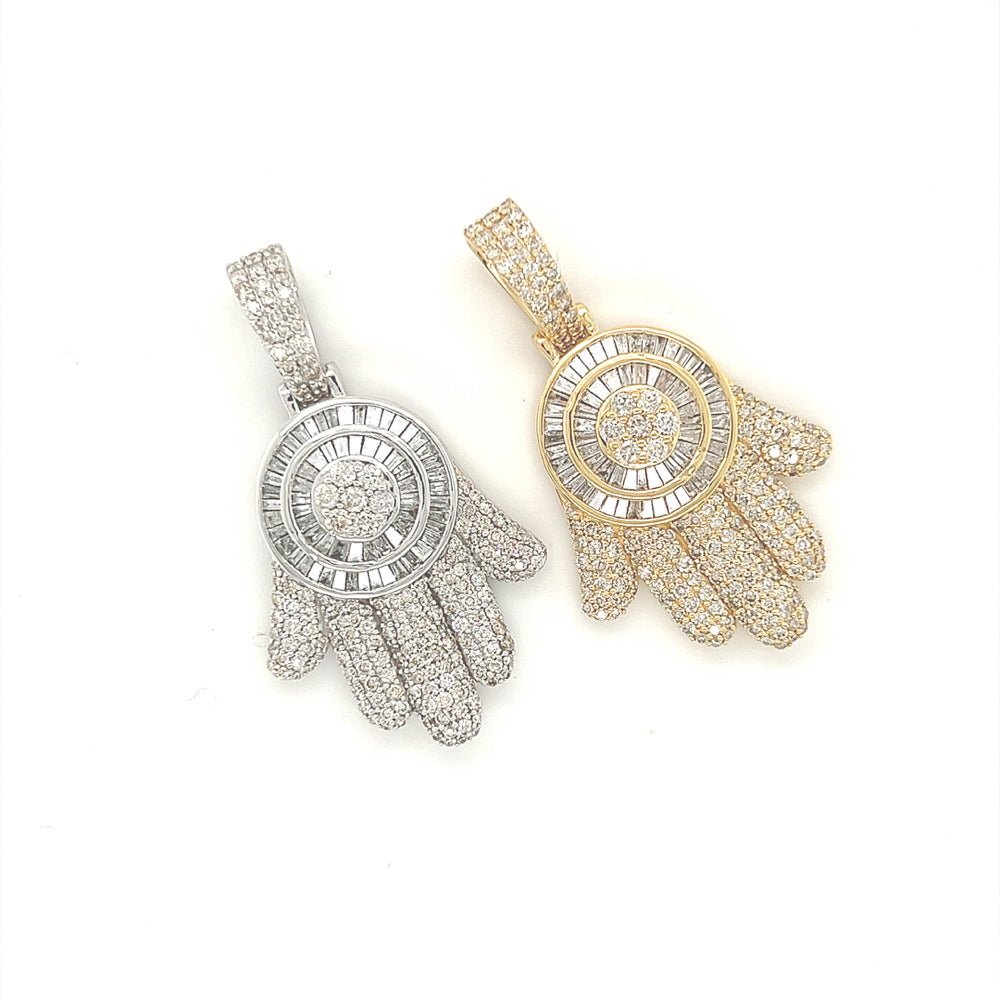 Hamsa Baguette 2.88cttw Diamond Pendant 10K Gold 10K Yellow Gold HipHopBling