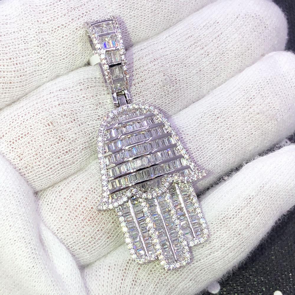 Hamsa Baguette CZ Hip Hop Bling Iced Out Pendant Yellow Gold HipHopBling