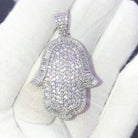 Hamsa Baguette Edge CZ Hip Hop Bling Bling Pendant White Gold HipHopBling