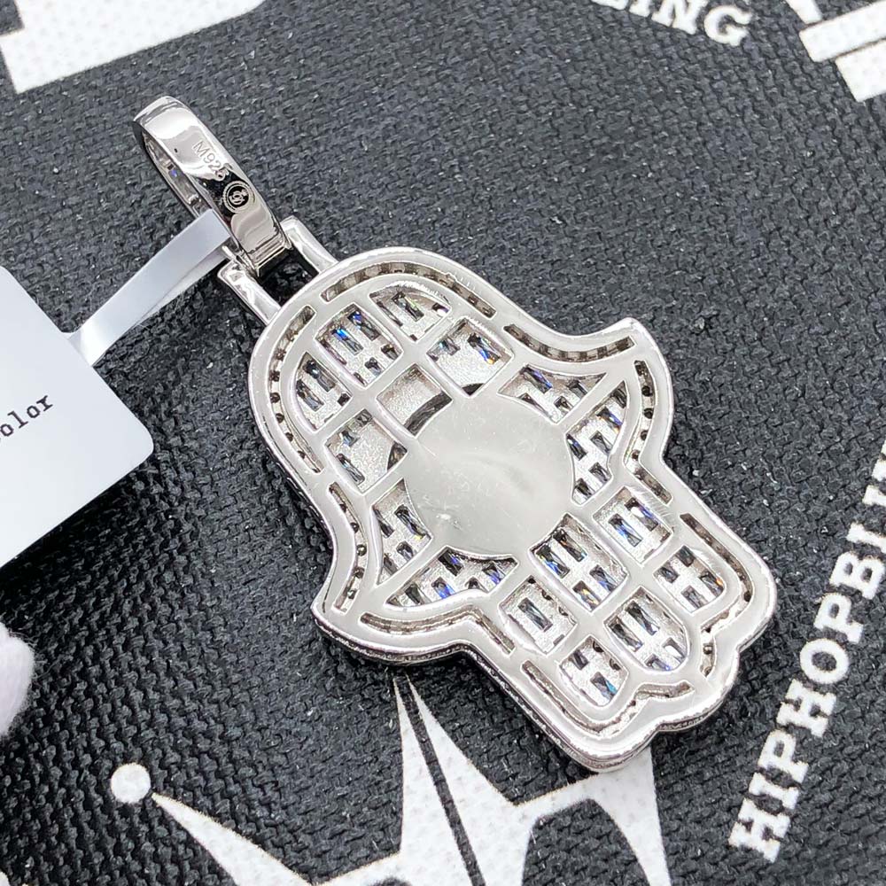 Hamsa Baguette VVS Moissanite Pendant 4.34cttw .925 Sterling Silver HipHopBling
