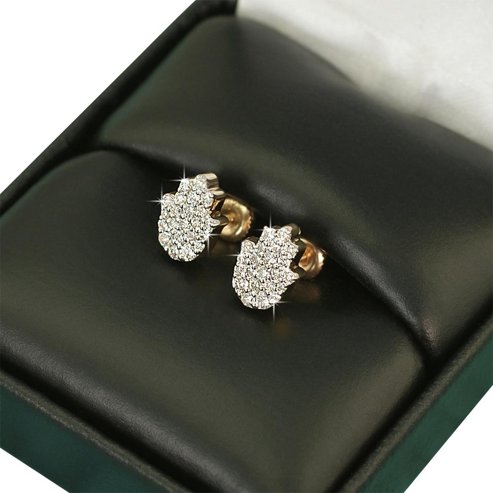 Hamsa Diamond Earrings .39cttw 10K Yellow Gold HipHopBling