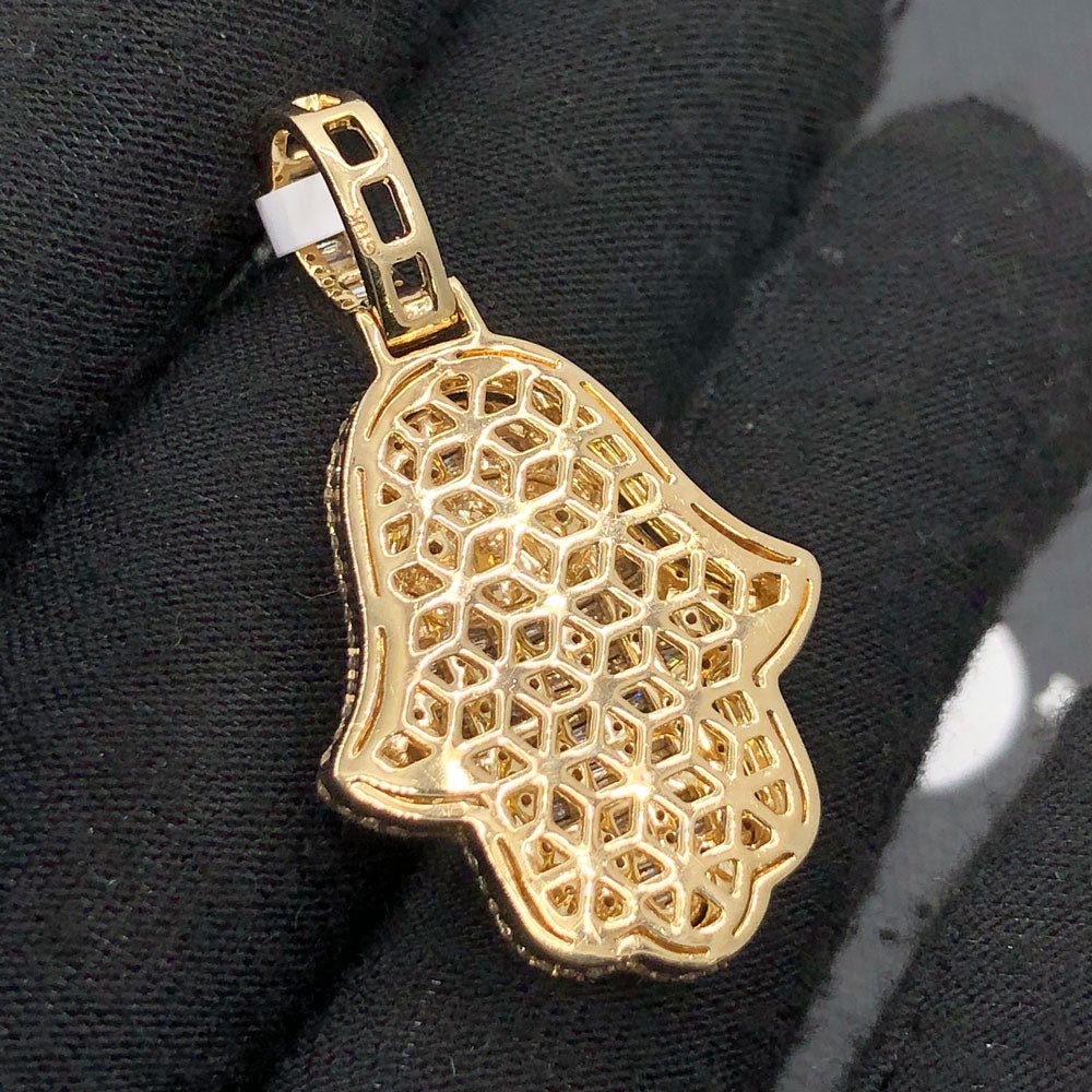 Hamsa Hand Baguette 1.88cttw Diamond Pendant 10K Gold 10K White Gold HipHopBling