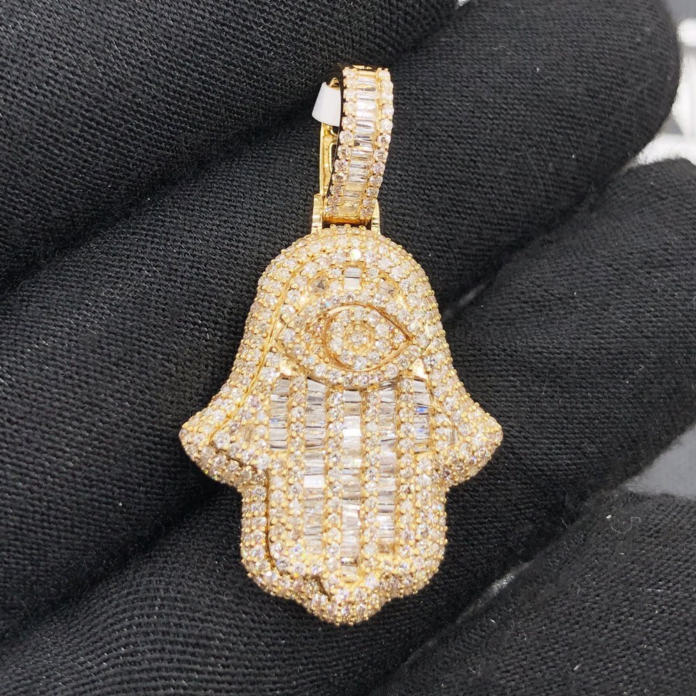 Hamsa Hand Baguette 1.88cttw Diamond Pendant 10K Gold 10K Yellow Gold HipHopBling