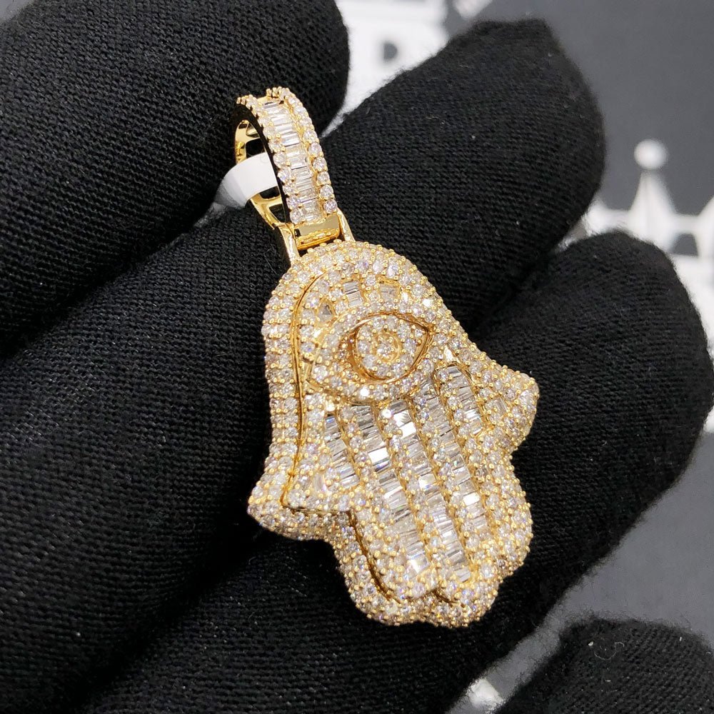 Hamsa Hand Baguette 1.88cttw Diamond Pendant 10K Gold 10K Yellow Gold HipHopBling