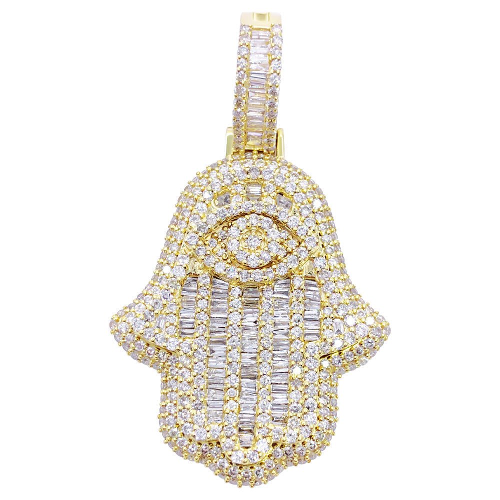 Hamsa Hand Baguette 1.88cttw Diamond Pendant 10K Gold 10K Yellow Gold HipHopBling