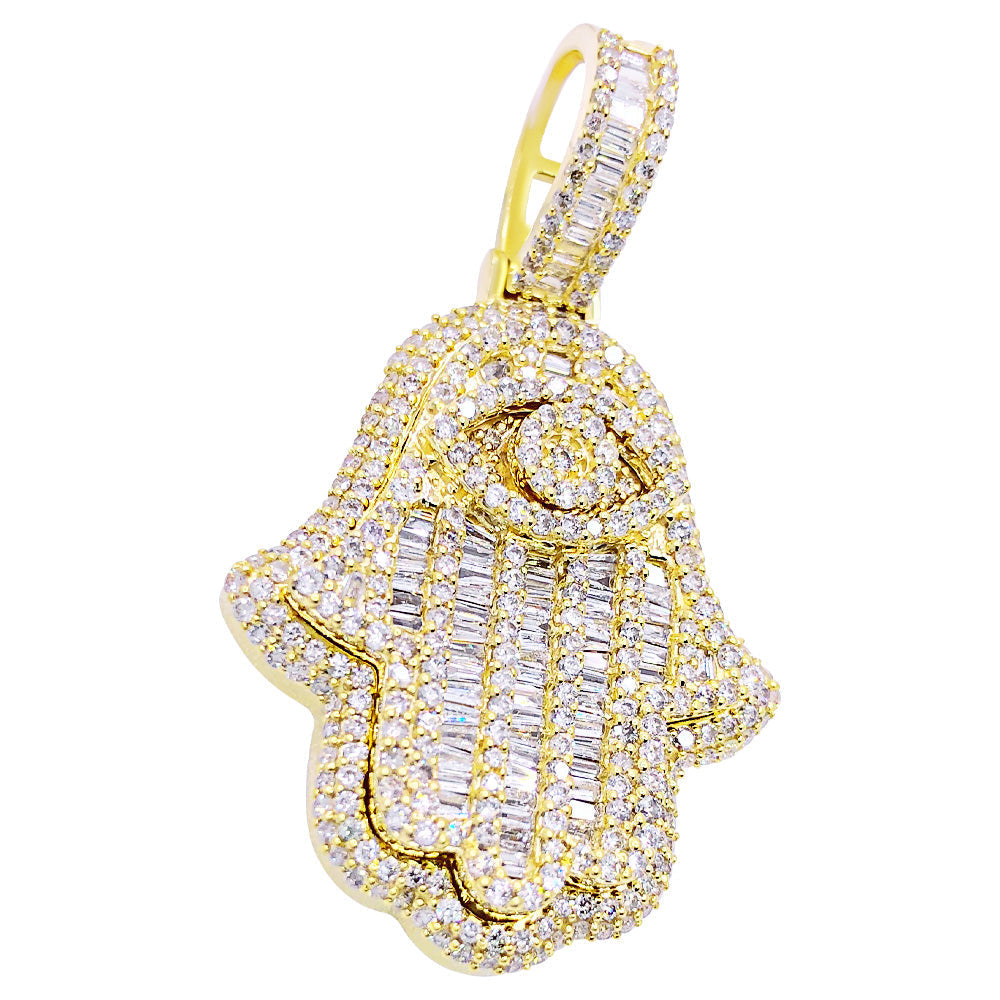 Hamsa Hand Baguette 1.88cttw Diamond Pendant 10K Gold HipHopBling