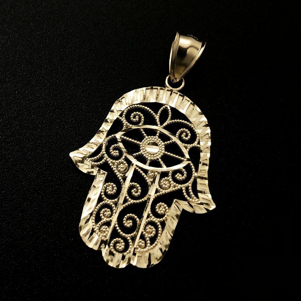 Hamsa Hand Filgaree DC 10K Yellow Gold Pendant HipHopBling