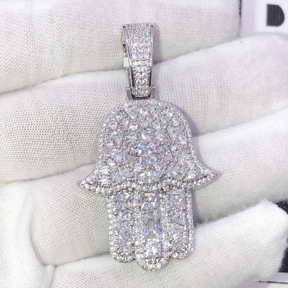 Hamsa Ice Medley CZ Hip Hop Bling Iced Out Pendant Yellow Gold HipHopBling