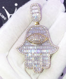 Hamsa Large Baguette CZ Hip Hop Iced Out Pendant Yellow Gold HipHopBling
