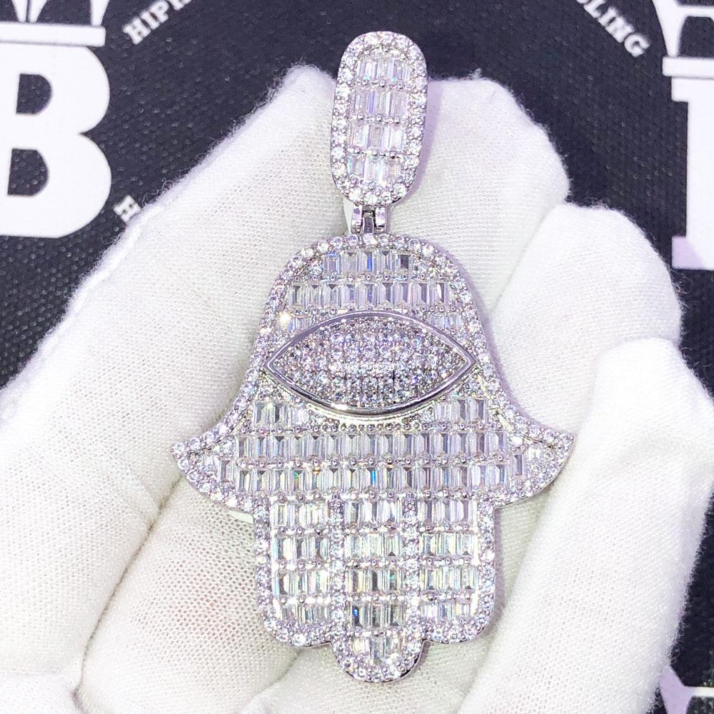 Hamsa Large Baguette CZ Hip Hop Iced Out Pendant Yellow Gold HipHopBling