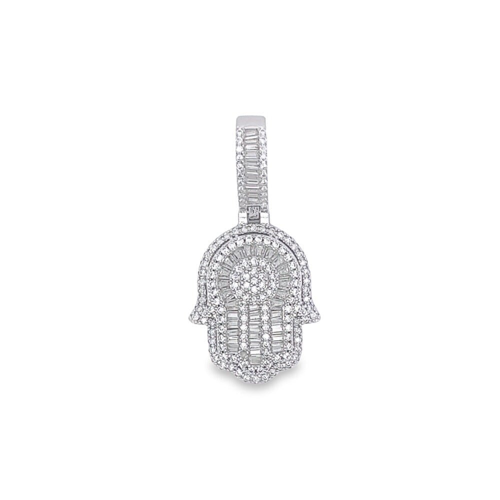 Hamsa Mini Baguette VVS Moissanite Pendant .925 Sterling Silver HipHopBling
