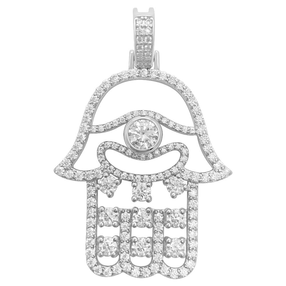 Hamsa Outline 2.88 Carat VVS Moissanite Pendant .925 Sterling Silver HipHopBling