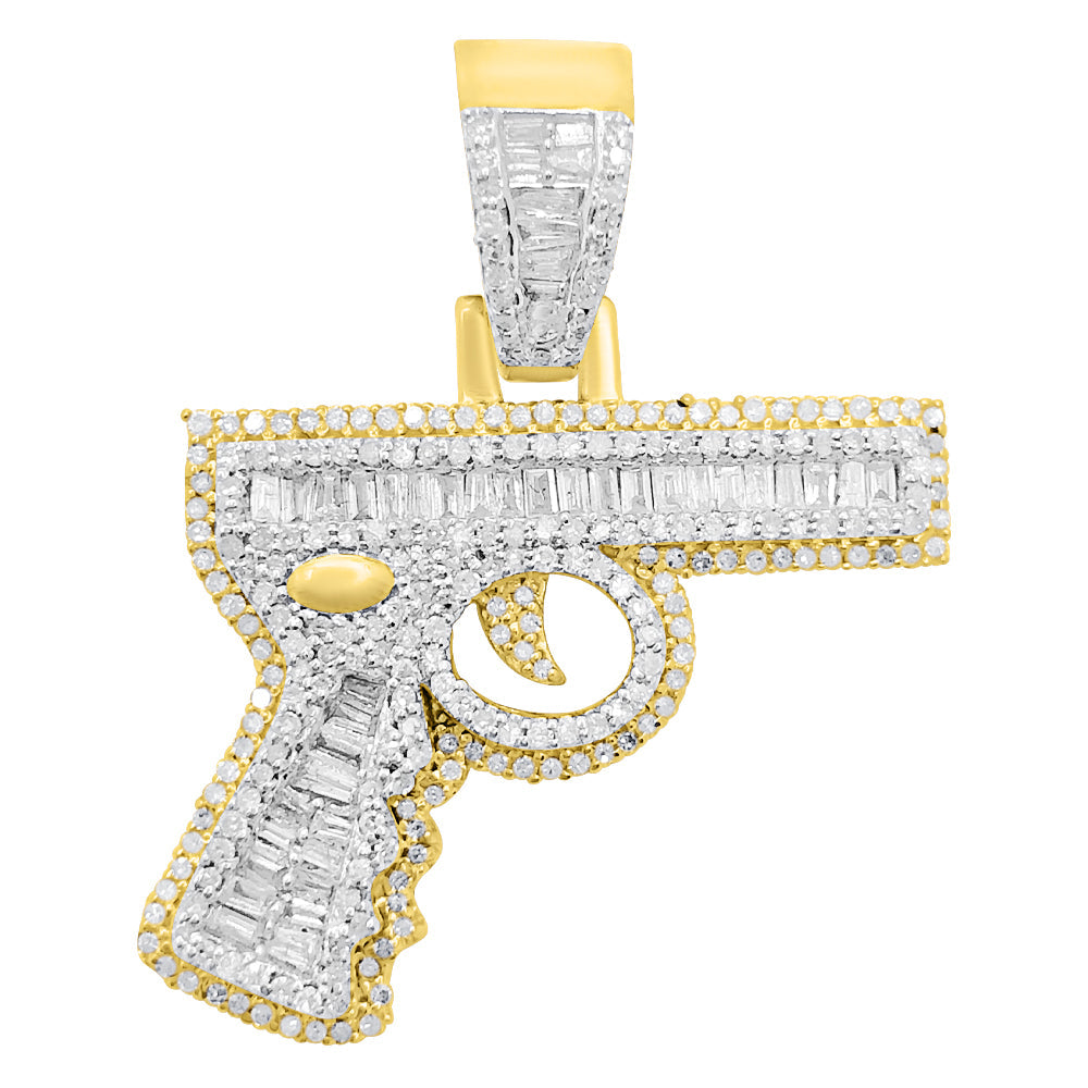 Handgun Baguette Diamond Pendant 1.08cttw 10K Yellow Gold HipHopBling