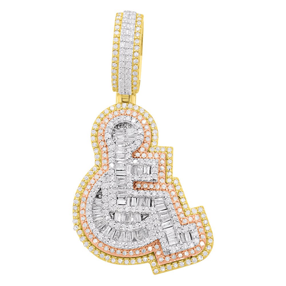 Handicap Baguette Diamond Pendant 1.30cttw 3 Tone 10K Gold HipHopBling