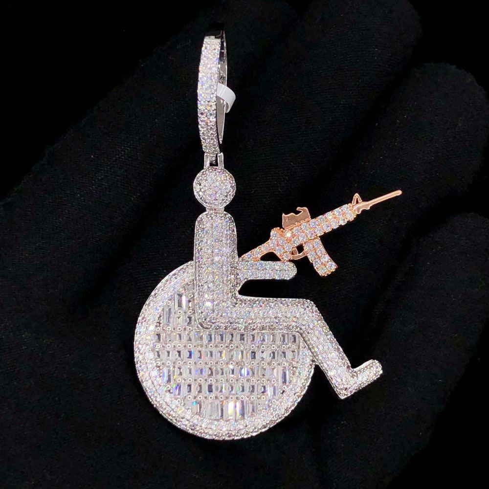 Handicap Machine Gun VVS CZ Hip Hop Iced Out Pendant Medium White Gold HipHopBling