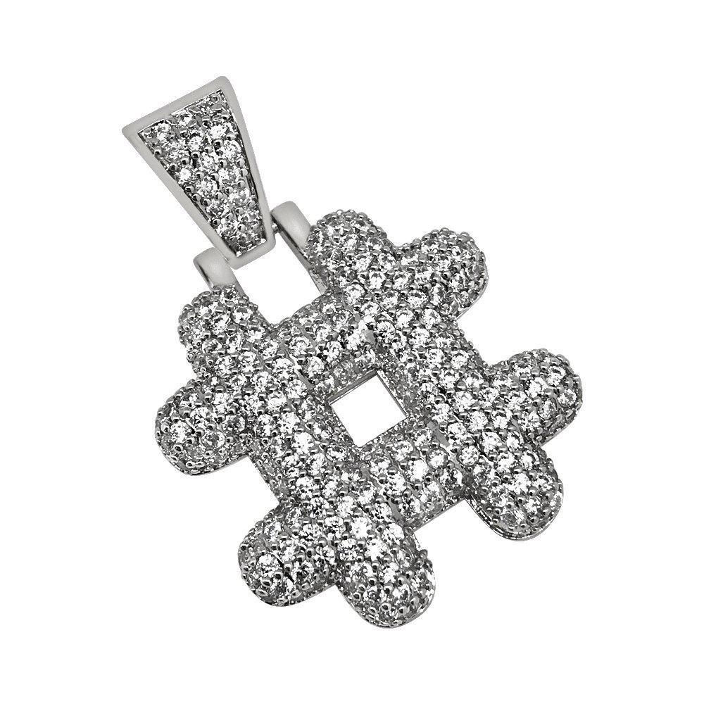 Hash Tag Pound Symbol Rhodium CZ Bling Bling Pendant HipHopBling