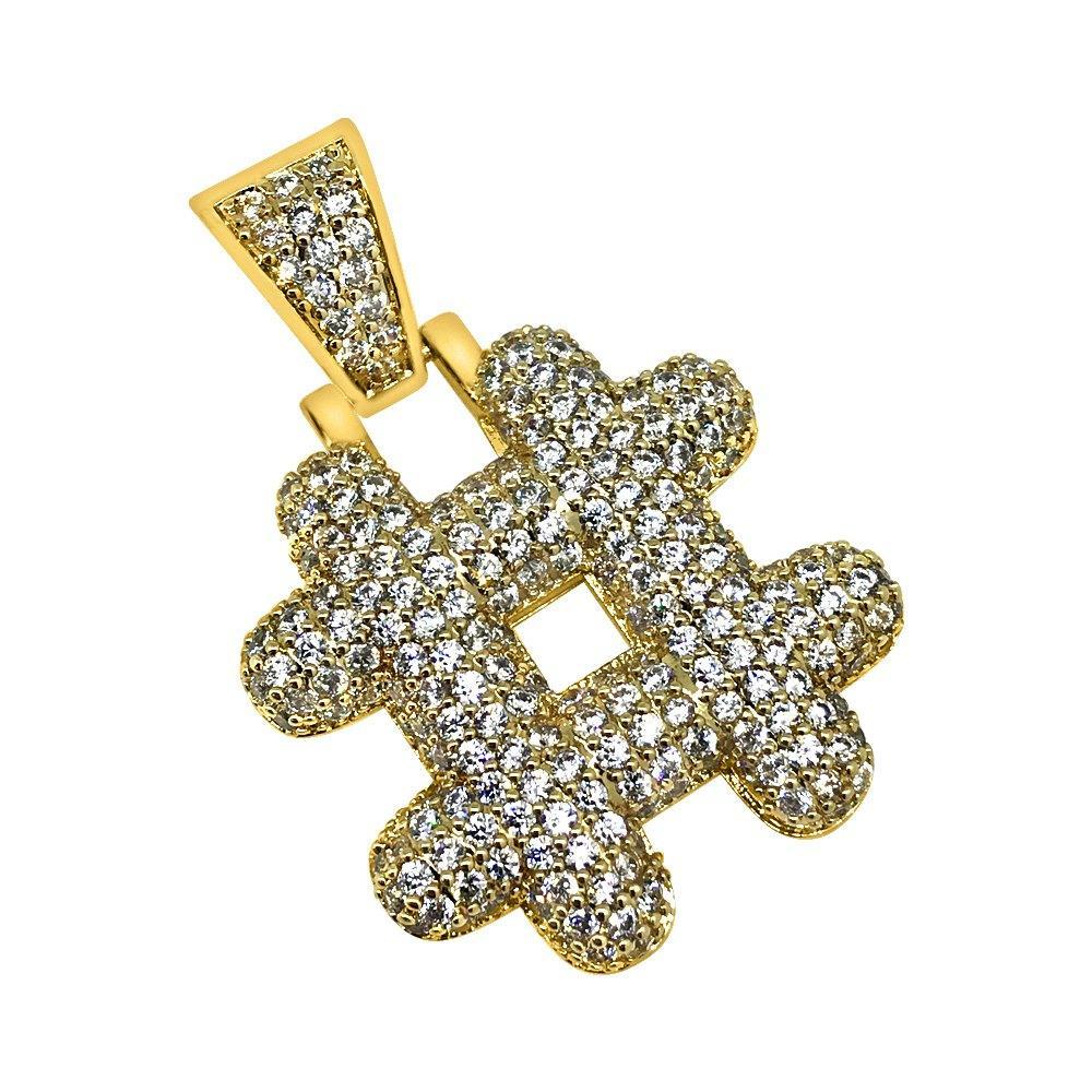 HashTag Pound Symbol Gold CZ Bling Bling Pendant HipHopBling