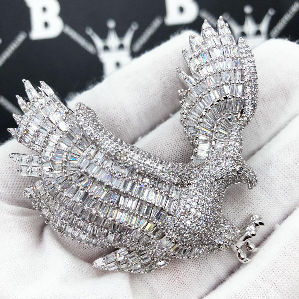 Hawk Baguette CZ Hip Hop Bling Bling Pendant White Gold HipHopBling