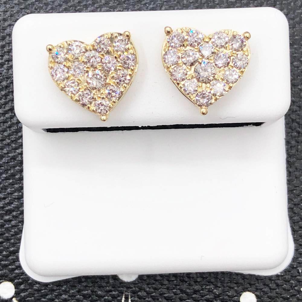 Heart 1.00cttw Diamond Earrings 14K Yellow Gold HipHopBling