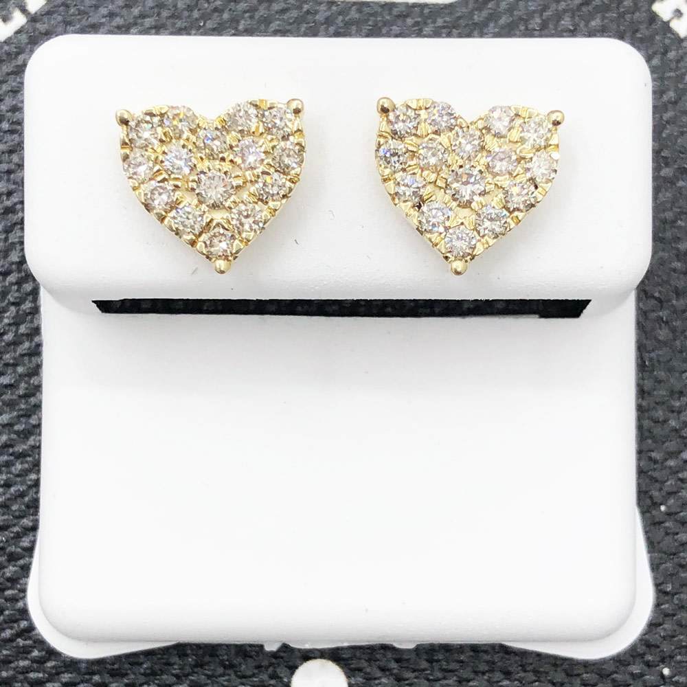 Heart .75cttw Diamond Earrings 14K Yellow Gold HipHopBling