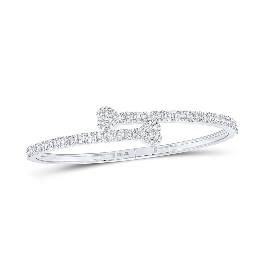 Heart Baguette Diamond Bangle Bracelet 10K Gold 10K White Gold HipHopBling