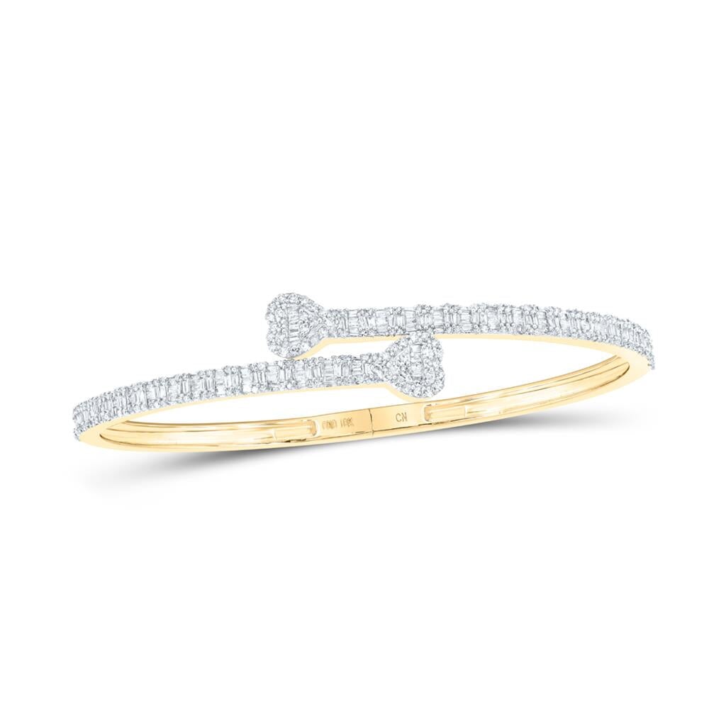 Heart Baguette Diamond Bangle Bracelet 10K Gold 10K Yellow Gold HipHopBling