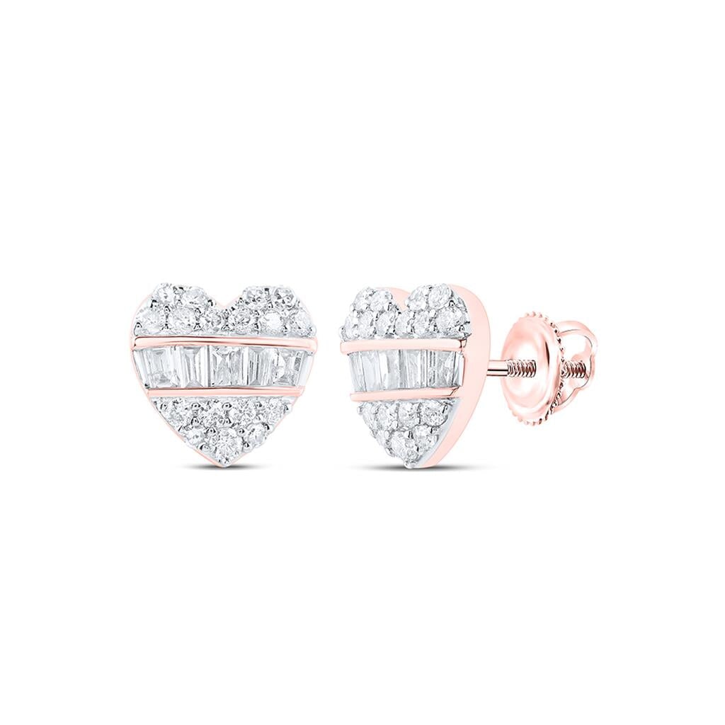 Heart Baguette Diamond Earrings 3/8cttw 10K Gold 10K Rose Gold HipHopBling
