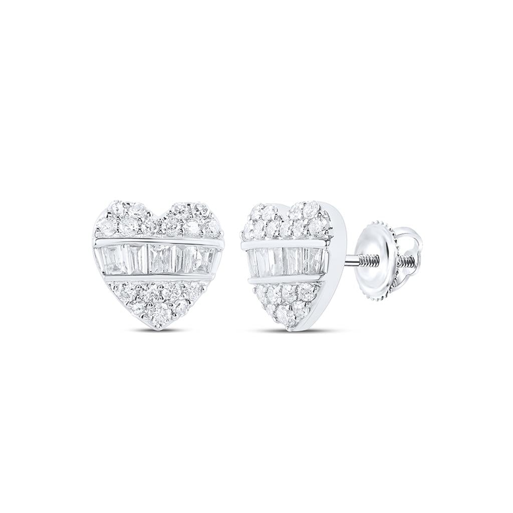 Heart Baguette Diamond Earrings 3/8cttw 10K Gold 10K White Gold HipHopBling