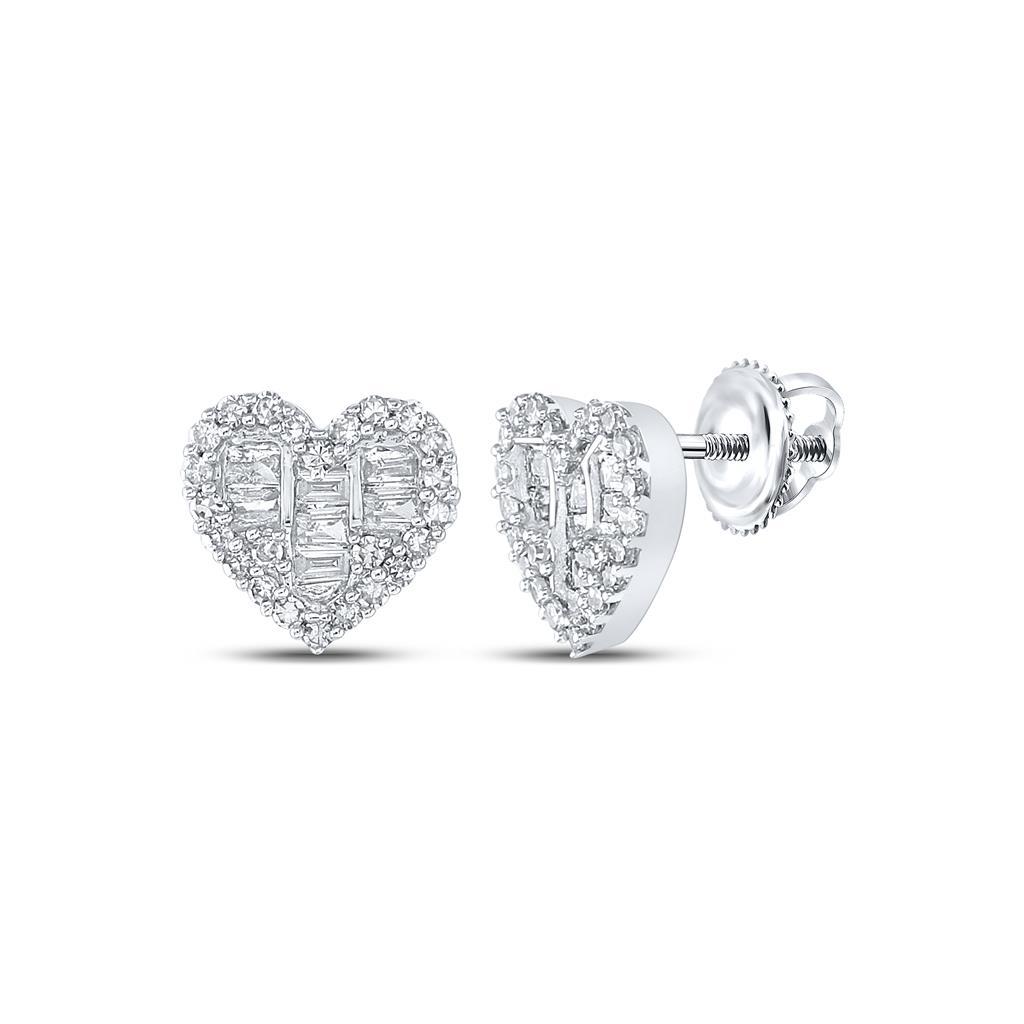 Heart Baguette Diamond Earrings .38cttw 10K Gold 10K White Gold HipHopBling