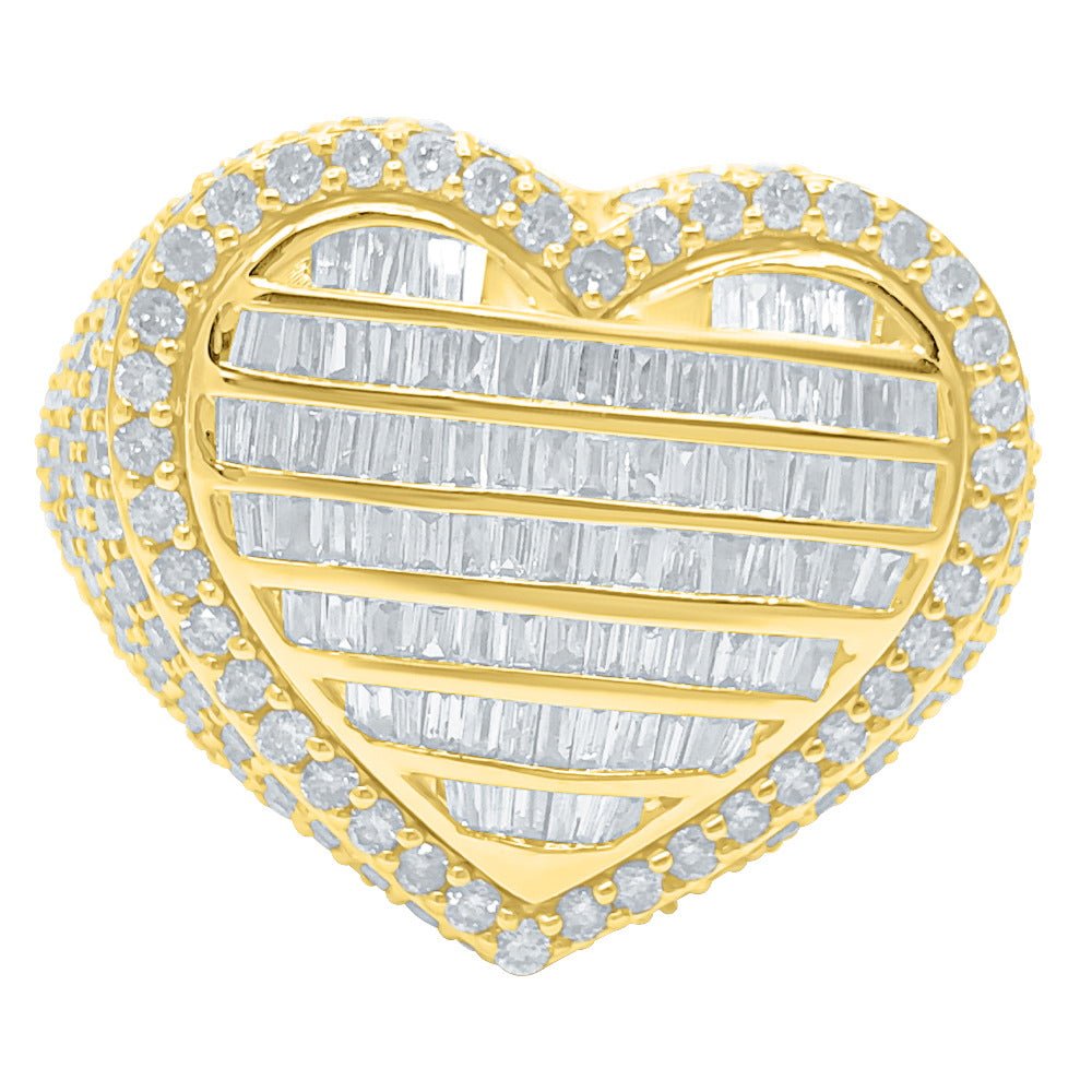 Heart Baguette Diamond Ring 3.90cttw 10K Gold 10K Yellow Gold HipHopBling