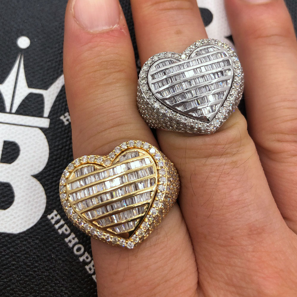 Heart Baguette Diamond Ring 3.90cttw 10K Gold HipHopBling