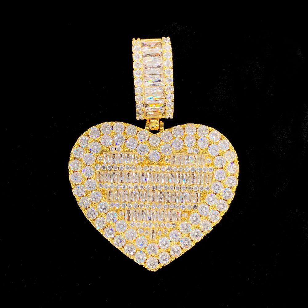 Heart Baguette Iced Out Hip Hop Pendant White Gold HipHopBling