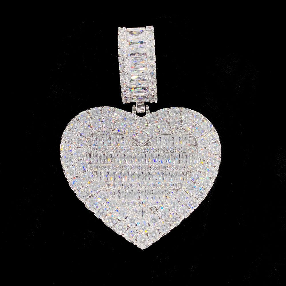 Heart Baguette Iced Out Hip Hop Pendant White Gold HipHopBling