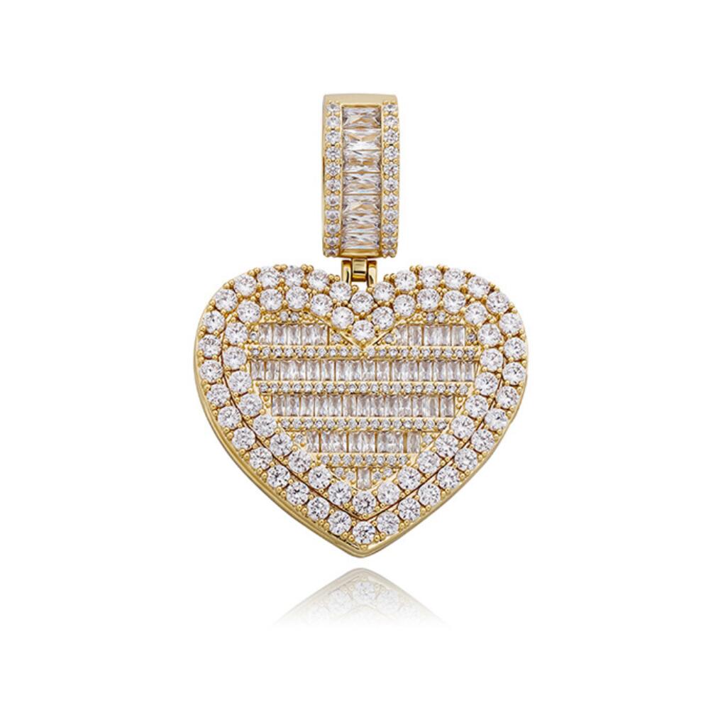 Heart Baguette Iced Out Hip Hop Pendant Yellow Gold HipHopBling