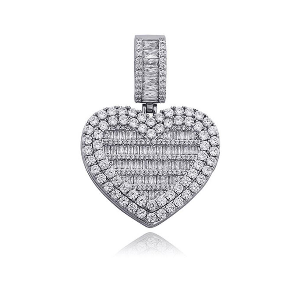Heart Baguette Iced Out Hip Hop Pendant Yellow Gold HipHopBling