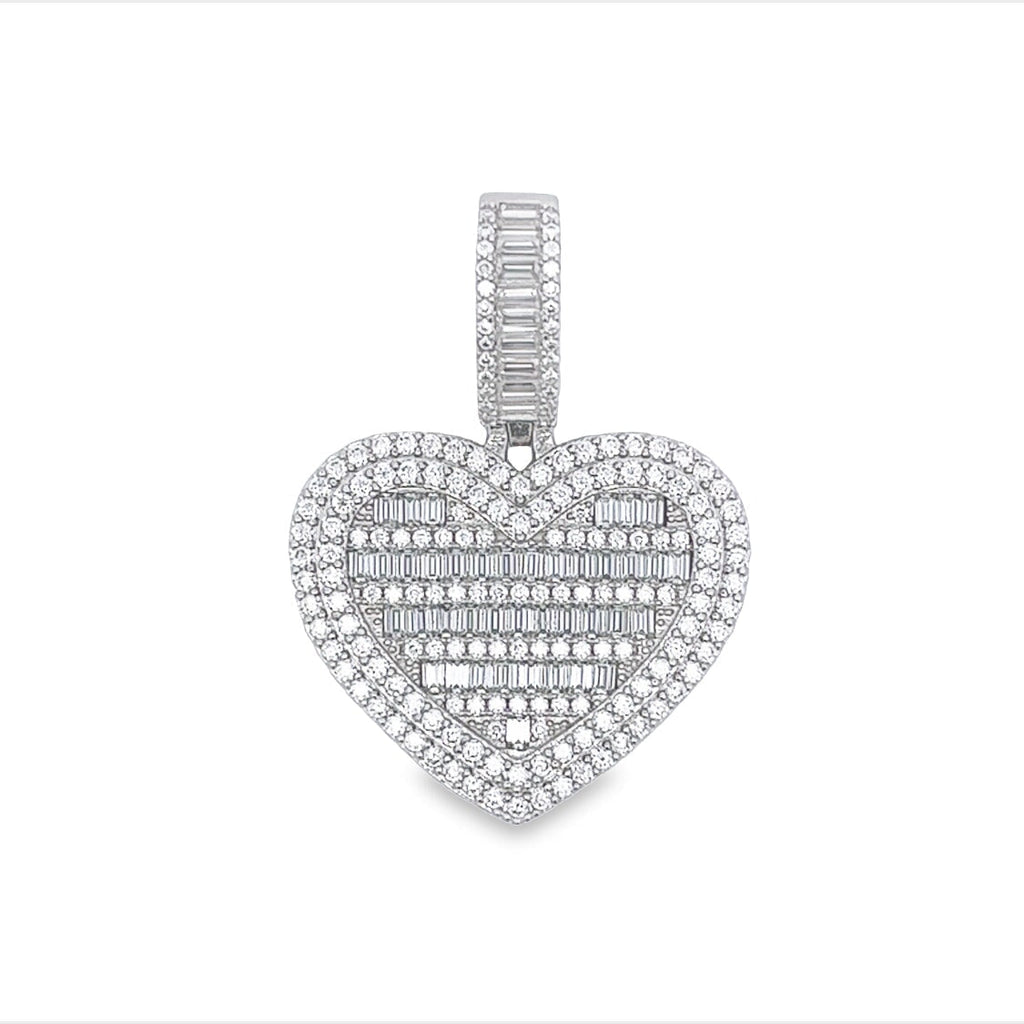 Heart Baguette VVS Moissanite Pendant .925 Sterling Silver HipHopBling
