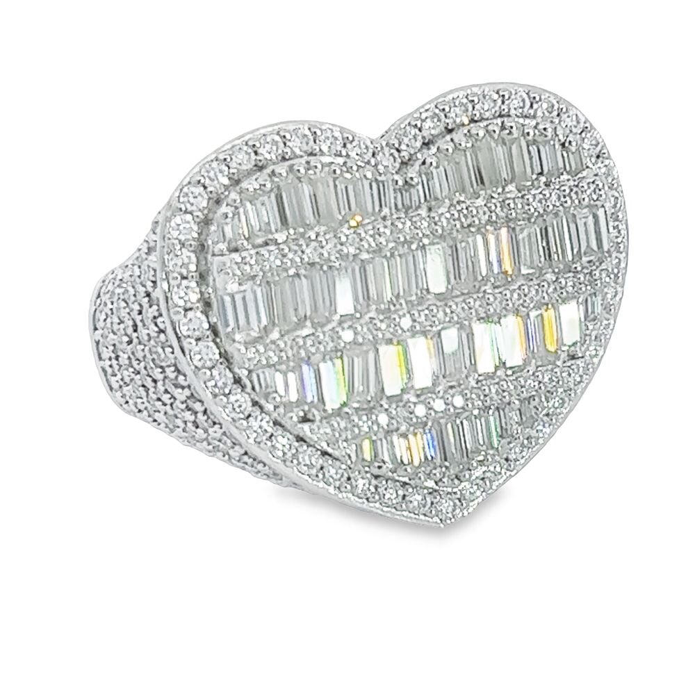 Heart Baguette VVS Moissanite Ring .925 Sterling Silver 7 White Gold HipHopBling
