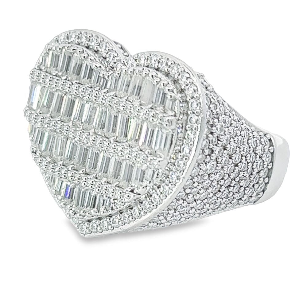 Heart Baguette VVS Moissanite Ring .925 Sterling Silver 7 Yellow Gold HipHopBling