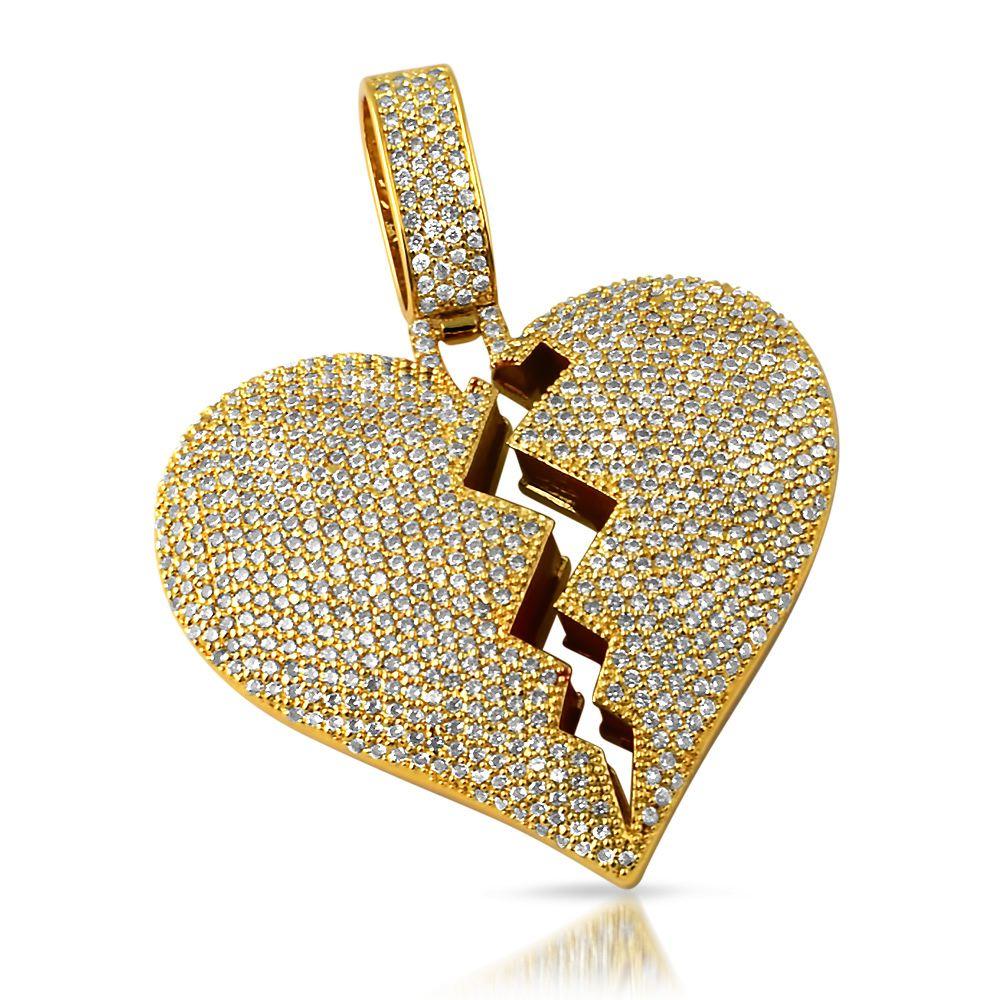 Heart Breaker Gold CZ Bling Bling Pendant HipHopBling