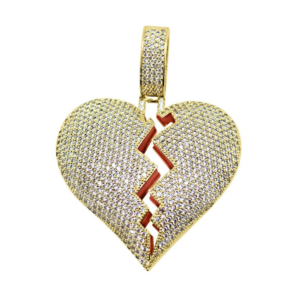 Heart Breaker Gold CZ Bling Bling Pendant HipHopBling