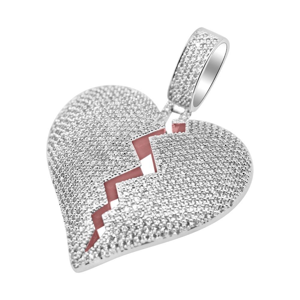 Heart Breaker Rhodium CZ Bling Bling Pendant HipHopBling