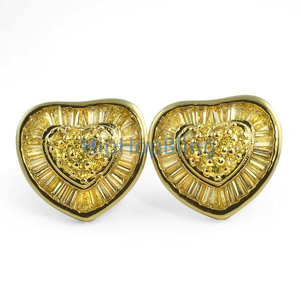 Heart CZ Earrings Lemonade Baguettes Bling HipHopBling