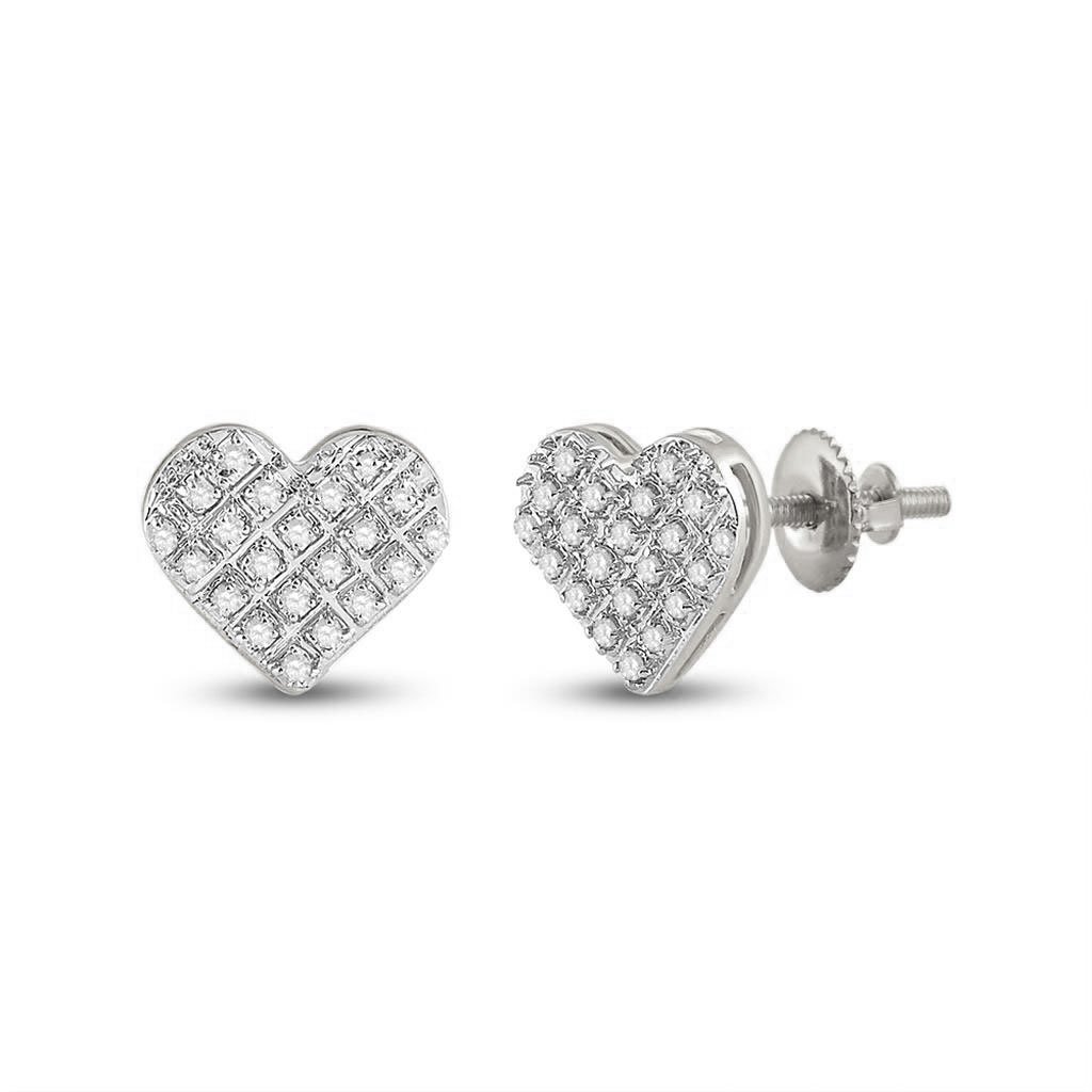 Heart Edgeless Micro Pave Diamond Earrings 10K Gold M 9MM .15 Carats 10K White Gold HipHopBling